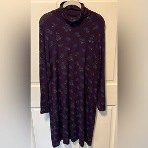Gundrun Sjoden purple floral knit turtleneck midi sheath dress size m medium